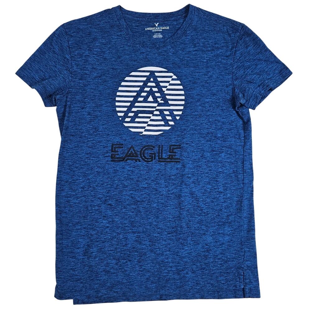 American Eagle Graphic T Shirt Men’s S Blue Logo Crew Neck Casual Tee Minimalist